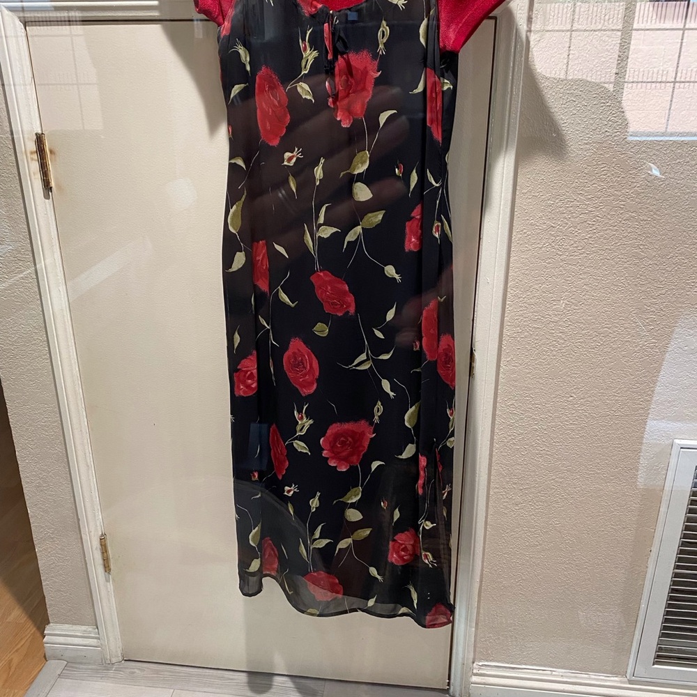 Elegant Floral Black and Red Dress